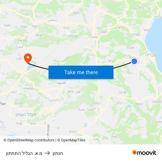 מ.א. הגליל התחתון to חנתון map