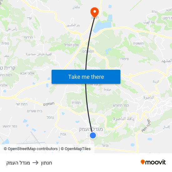 מגדל העמק to חנתון map