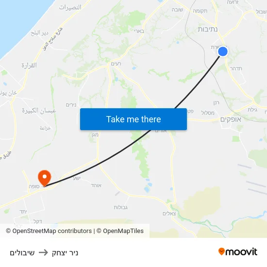 שיבולים to ניר יצחק map