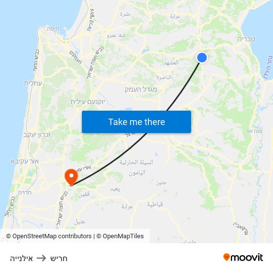 אילנייה to חריש map