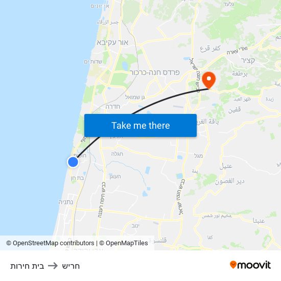 בית חירות to חריש map