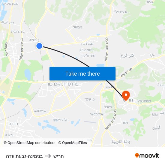 בנימינה-גבעת עדה to חריש map