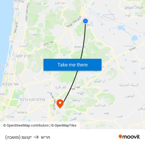 יקנעם (מושבה) to חריש map