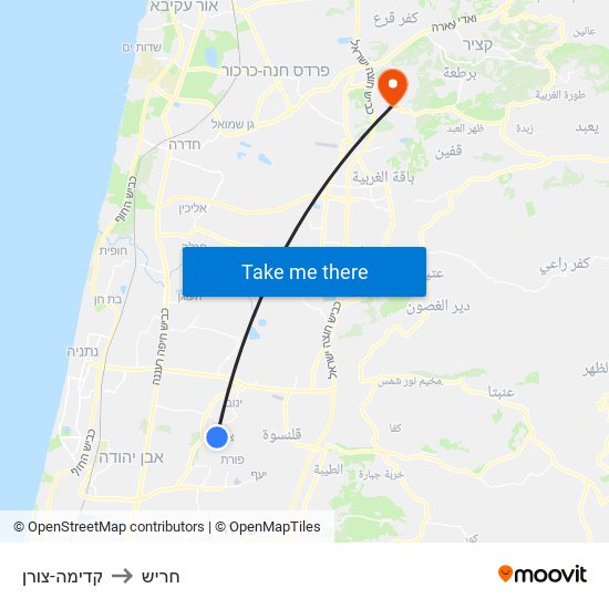 קדימה-צורן to חריש map