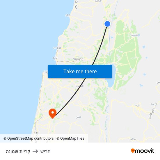 קריית שמונה to חריש map