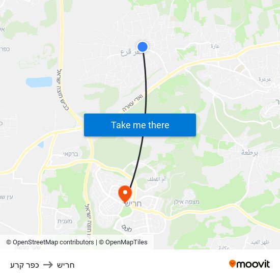 כפר קרע to חריש map