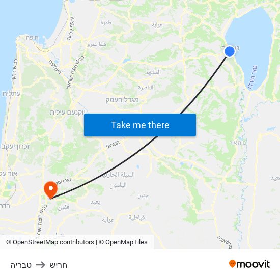 טבריה to חריש map