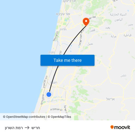 רמת השרון to חריש map