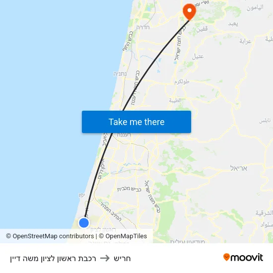 רכבת ראשון לציון משה דיין to חריש map
