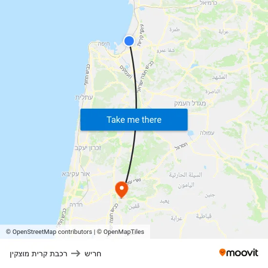 רכבת קרית מוצקין to חריש map