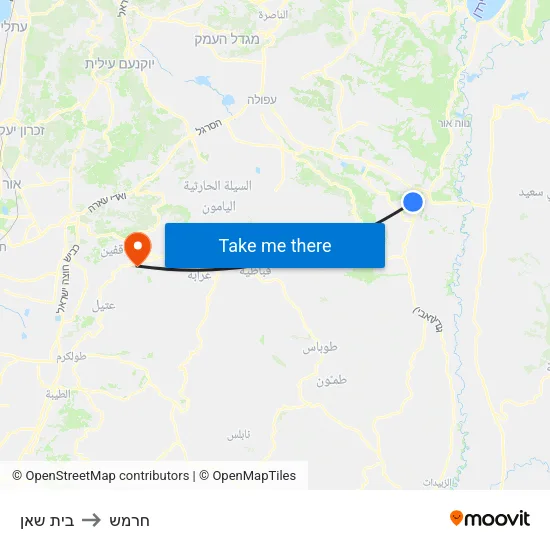 בית שאן to חרמש map