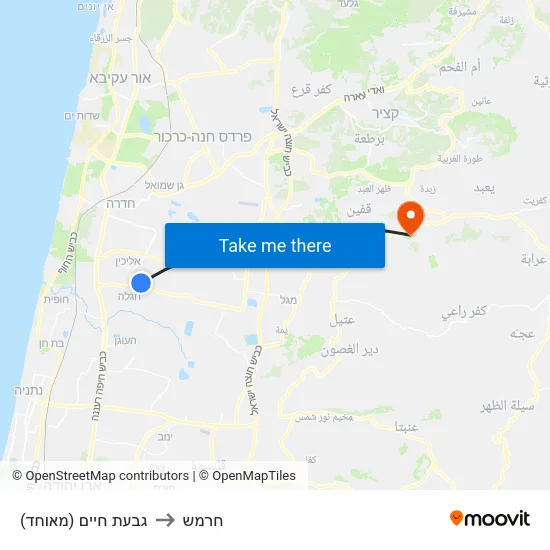 גבעת חיים (מאוחד) to חרמש map