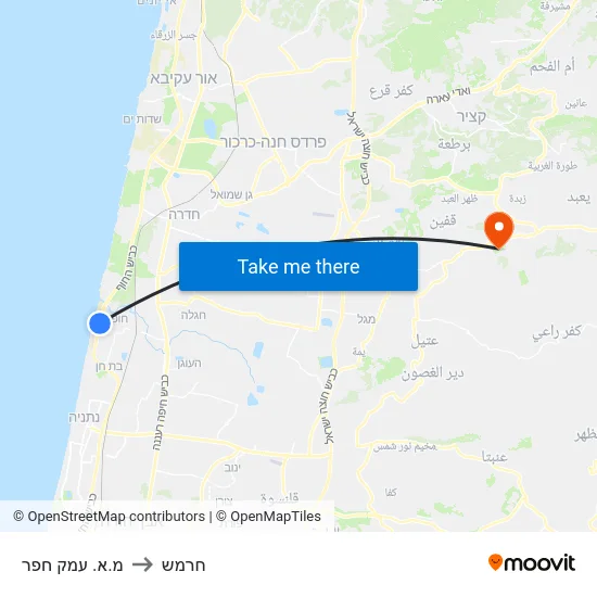 מ.א. עמק חפר to חרמש map