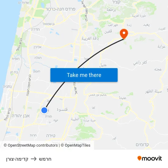 קדימה-צורן to חרמש map