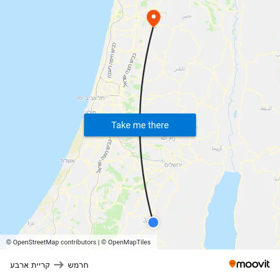 קריית ארבע to חרמש map