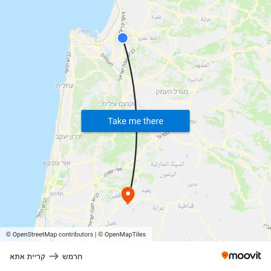 קריית אתא to חרמש map