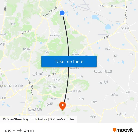 יקנעם to חרמש map