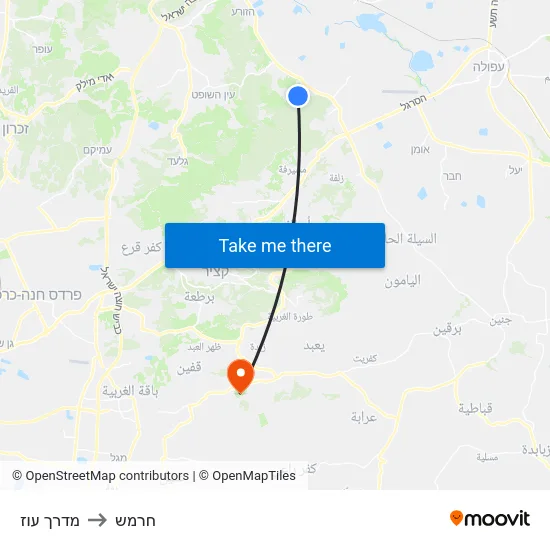 מדרך עוז to חרמש map