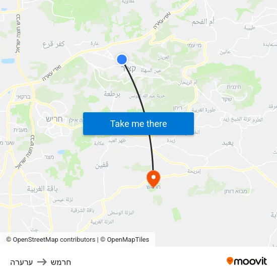ערערה to חרמש map