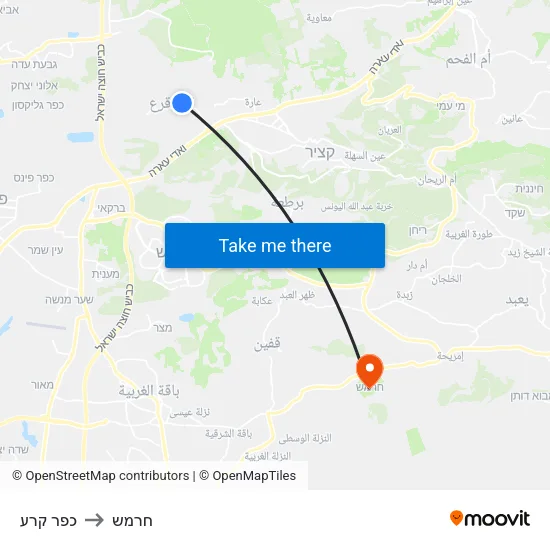 כפר קרע to חרמש map