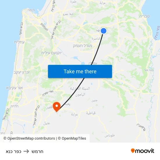 כפר כנא to חרמש map