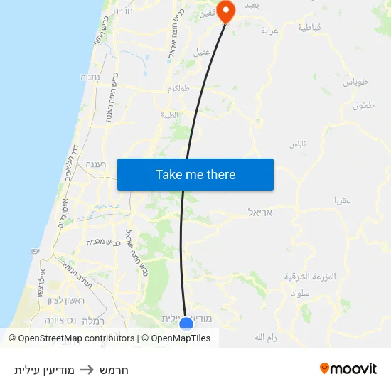 מודיעין עילית to חרמש map