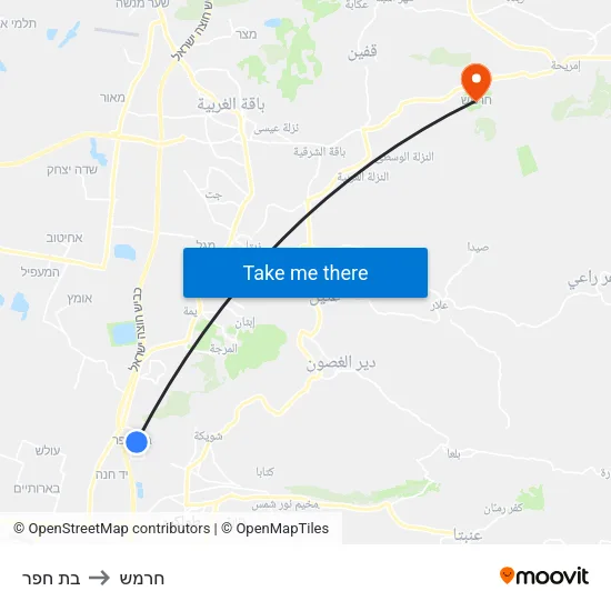 בת חפר to חרמש map
