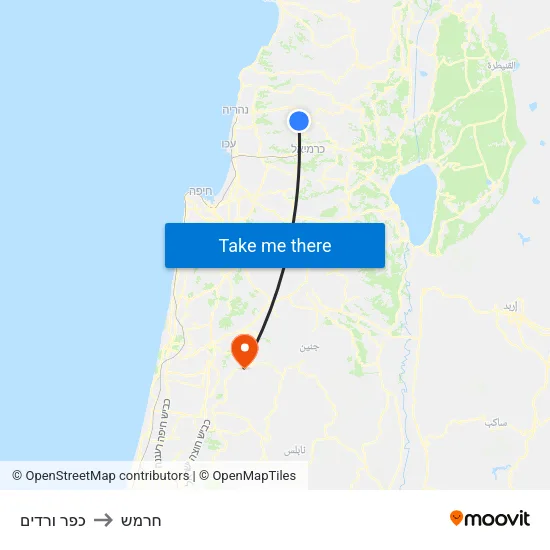 כפר ורדים to חרמש map