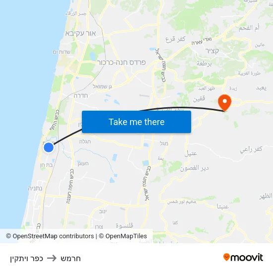 כפר ויתקין to חרמש map
