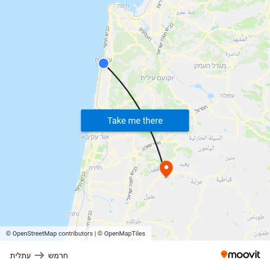 עתלית to חרמש map