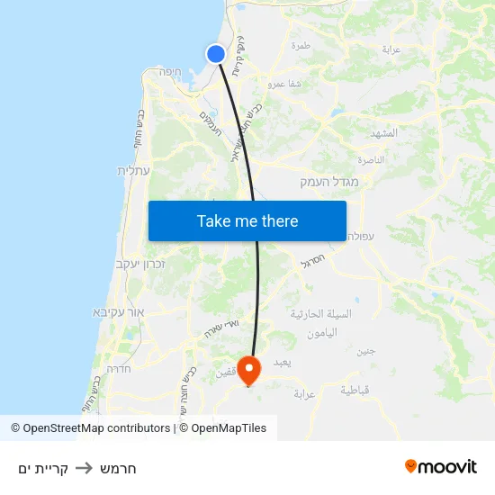 קריית ים to חרמש map