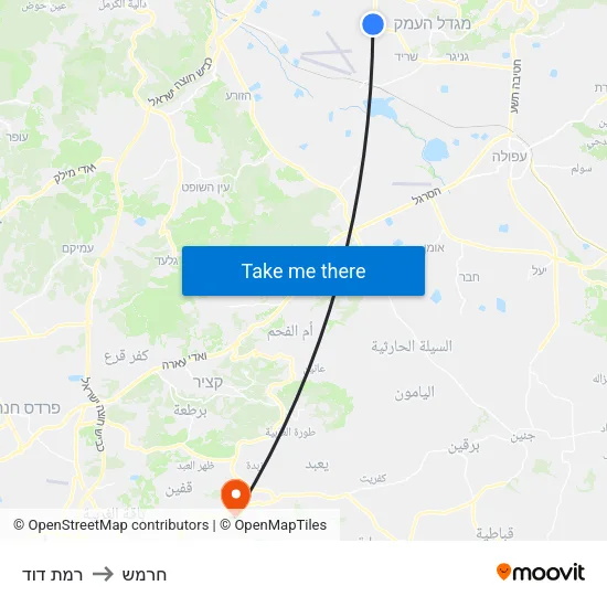 רמת דוד to חרמש map