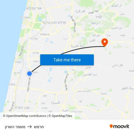 משמר השרון to חרמש map
