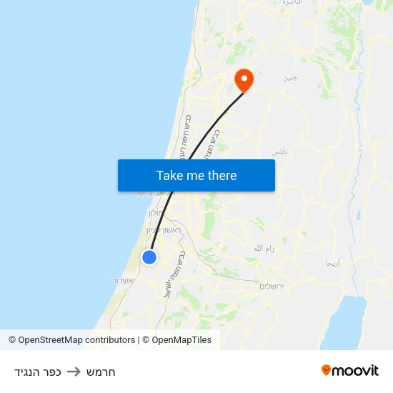 כפר הנגיד to חרמש map