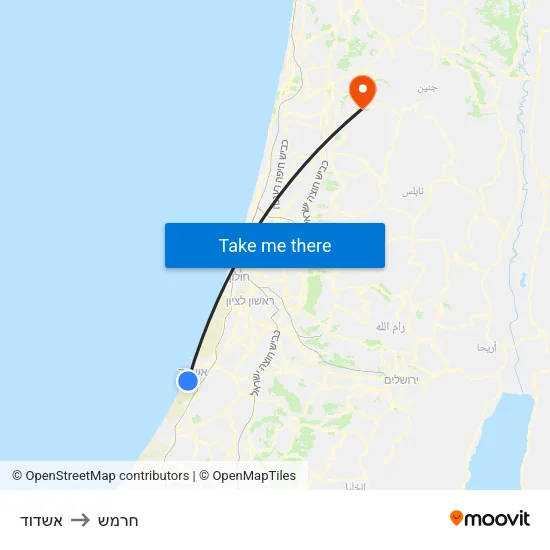 אשדוד to חרמש map