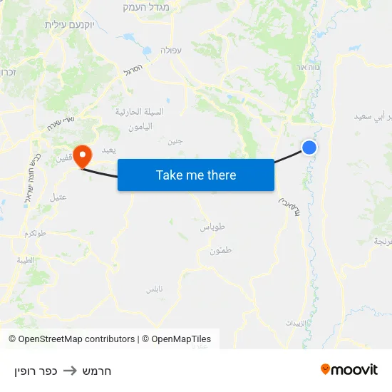 כפר רופין to חרמש map