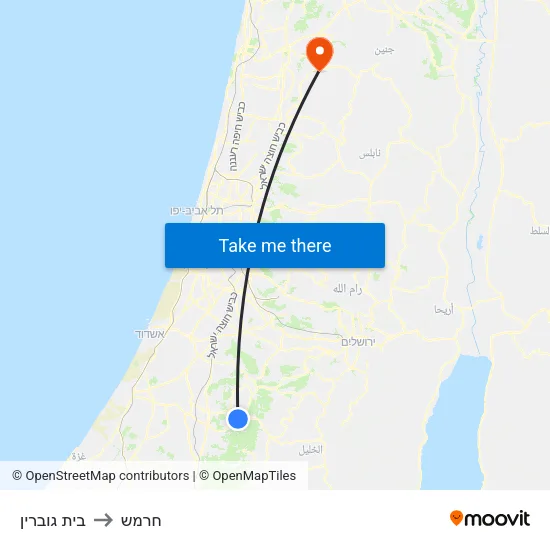בית גוברין to חרמש map