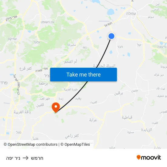 ניר יפה to חרמש map