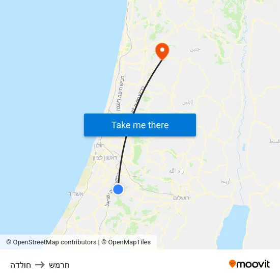 חולדה to חרמש map