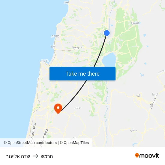 שדה אליעזר to חרמש map