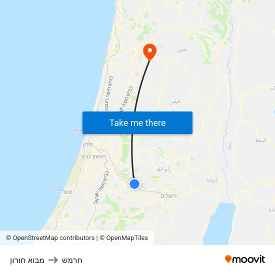 מבוא חורון to חרמש map