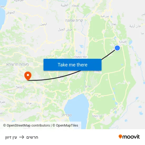 עין זיוון to חרשים map