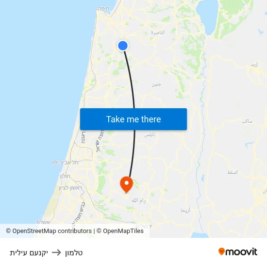 יקנעם עילית to טלמון map