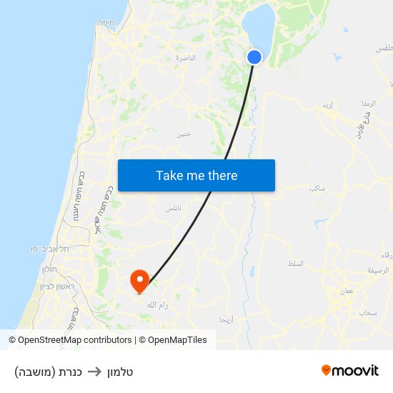 כנרת (מושבה) to טלמון map
