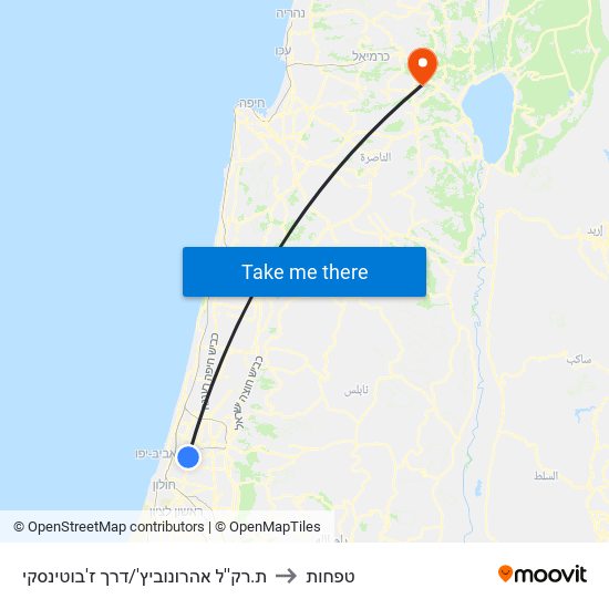 ת.רק''ל אהרונוביץ'/דרך ז'בוטינסקי to טפחות map