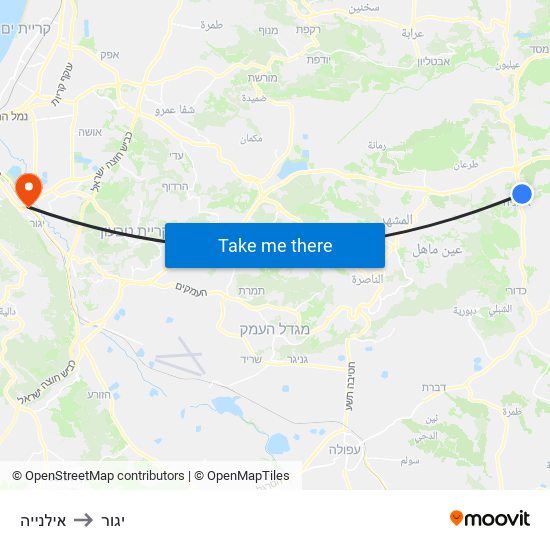 אילנייה to יגור map