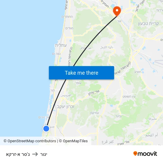 ג'סר א-זרקא to יגור map