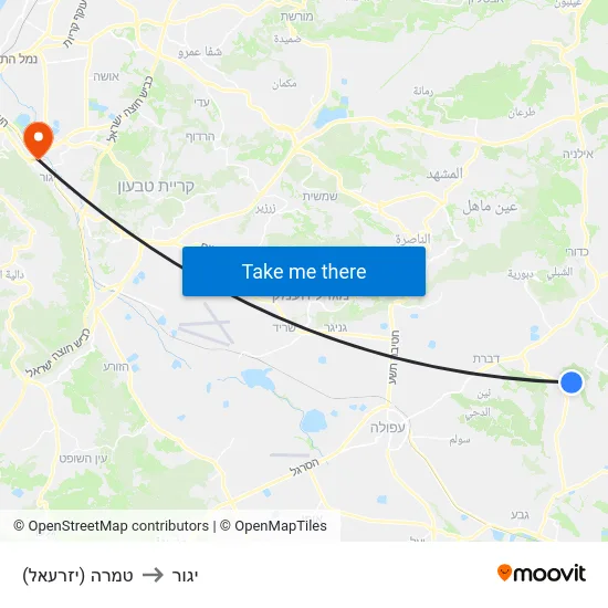 טמרה (יזרעאל) to יגור map
