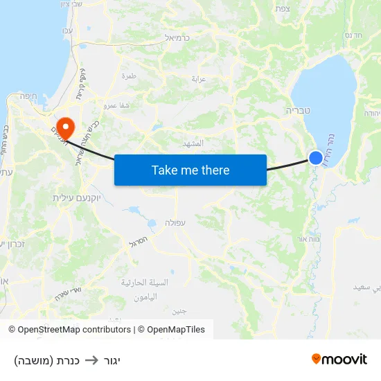 כנרת (מושבה) to יגור map