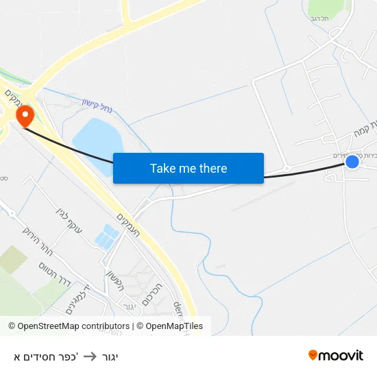 כפר חסידים א' to יגור map